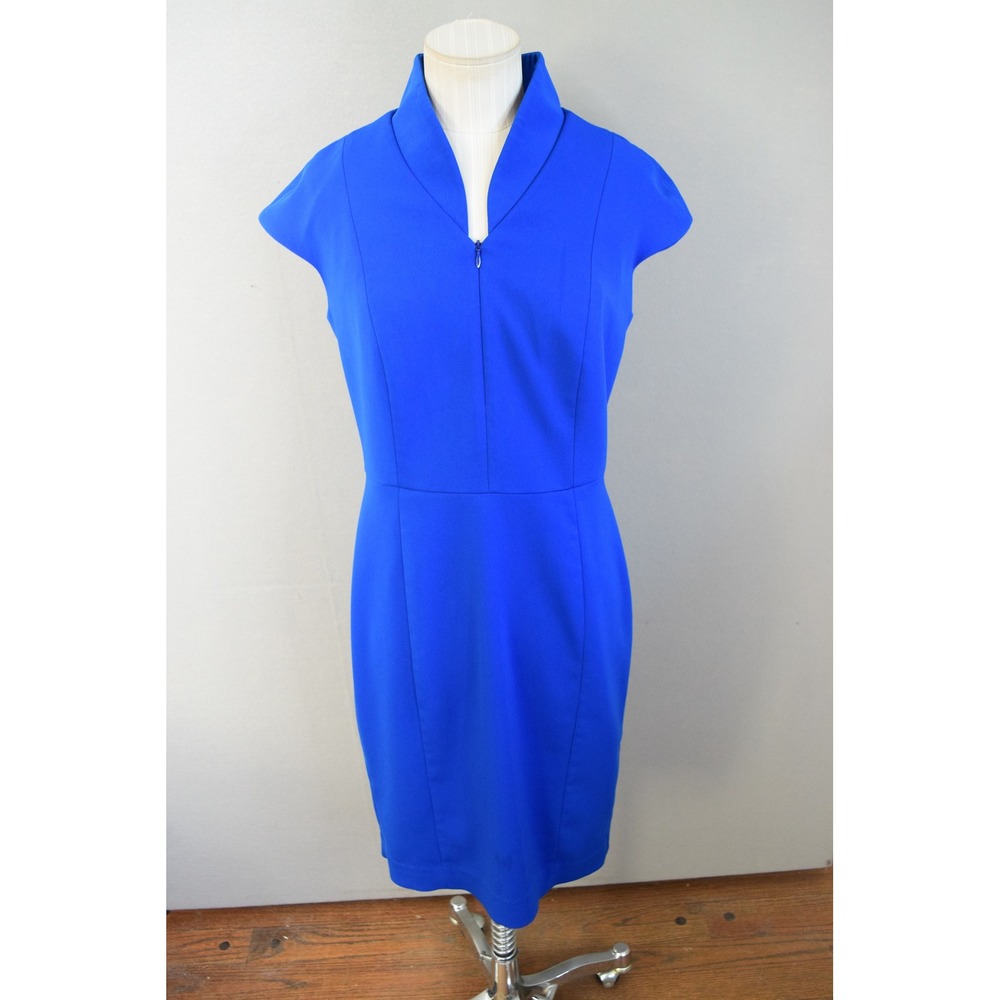 Nora Gardner Sheath Dress 6 Blue Wing Collar Cap Sleeve Women Professional Knee